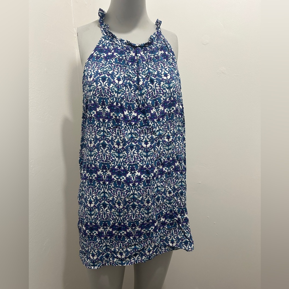 💙 Anne Carson Halter Blouse | Size L | Blue Floral Boho Summer Top